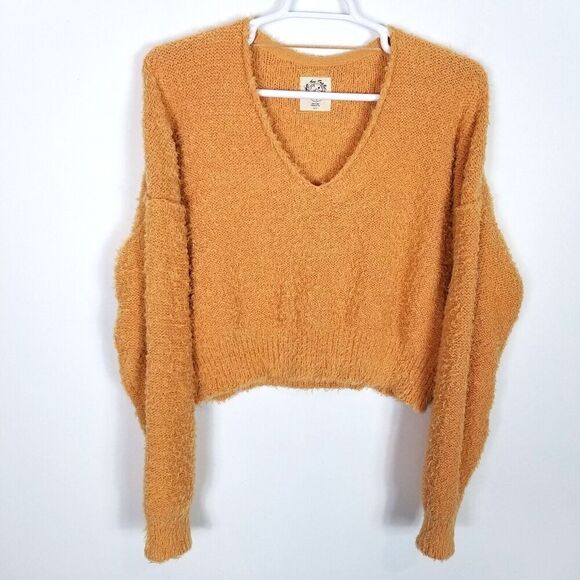 Free People Women Theo V Neck Sweater Sz XL Organic Cotton Blend Fuzzy Pullover - Picture 1 of 7
